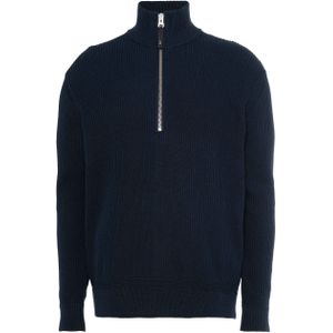 Butcher of Blue Trui met rits blauw (Maat: S) - Effen - Halslijn: Opstaande kraag met rits,