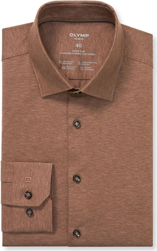 OLYMP - No. Six 24/Seven - Overhemd - Bruin - Super Slim - Urban Kent