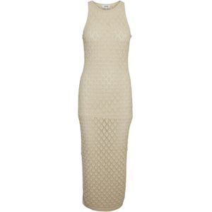 Vero moda Jurk beige (Maat: L) - Effen - Halslijn: Ronde hals,