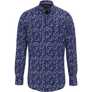 Fynch-Hatton - Overhemd - Blauw - Leaf Print - Lange Mouw