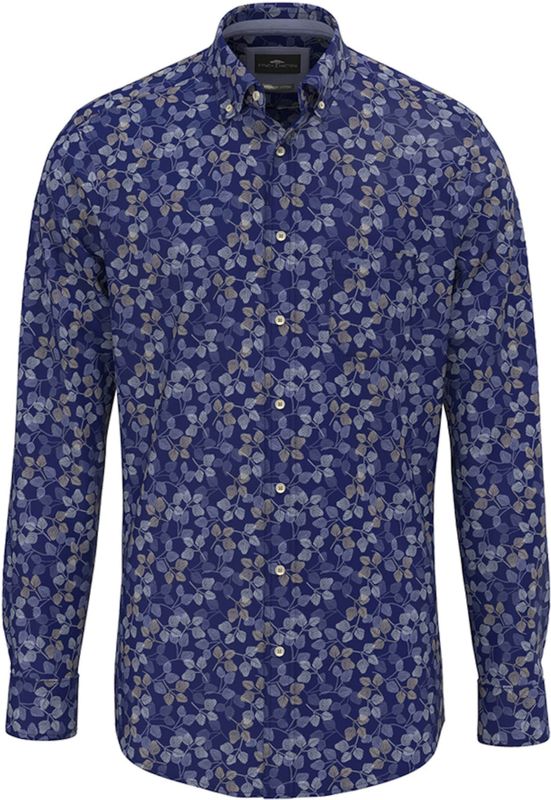 Fynch-Hatton - Overhemd - Blauw - Leaf Print - Lange Mouw