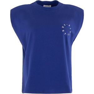 Anna Blue T-shirt blauw (Maat: S) - Effen - Halslijn: Opstaande kraag,