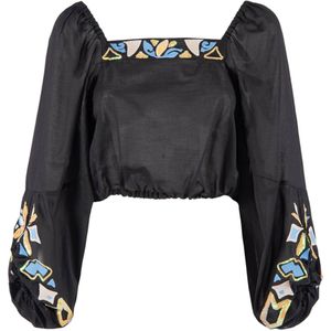 Nenette Blouse zwart (Maat: 38) - Effen - Halslijn: Vierkante hals,