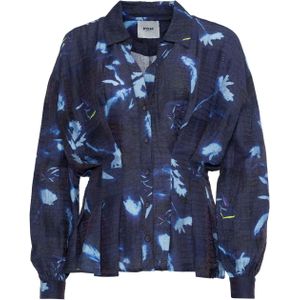 Pom Amsterdam Blouse blauw (Maat: 36) - Halslijn: Kraag,