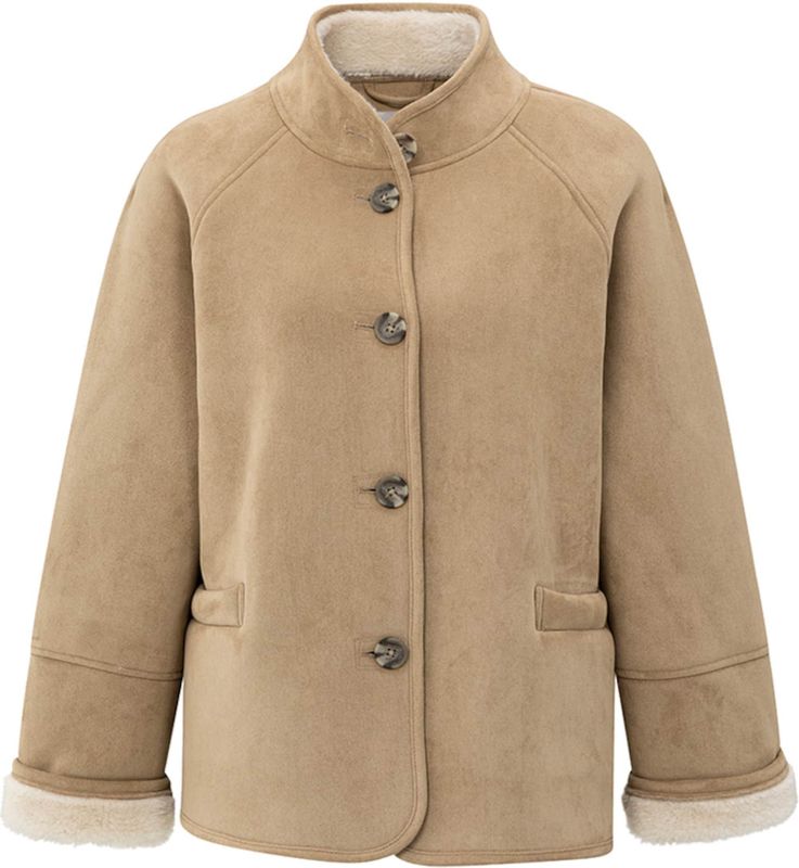 YAYA - Coat 02-001066-510 - Oversized Lammy Coat - Cognac