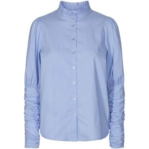 Co'Couture Blouse blauw (Maat: M) - Effen - Halslijn: Opstaande kraag,