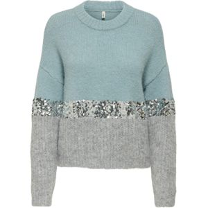 Only - Onlmaine Life Ls Sequin Block - Gebreide Trui - Arona/sliver Seq