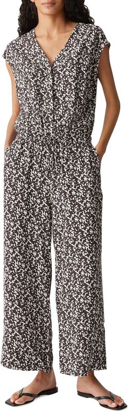 OPUS - Moneli - Jumpsuit - Donkerbruin/Wit - Viscose, 7/8 Lengte, Normale Pasvorm