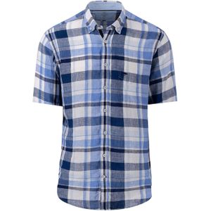 Fynch-Hatton Overhemd korte mouw blauw (Maat: M) - Ruit