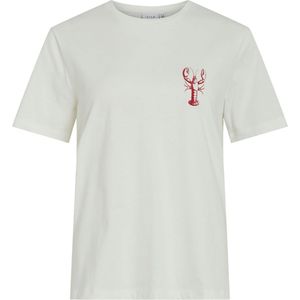 Vila T-shirt ecru (Maat: L) - TekstFotoprint - Halslijn: Ronde hals,