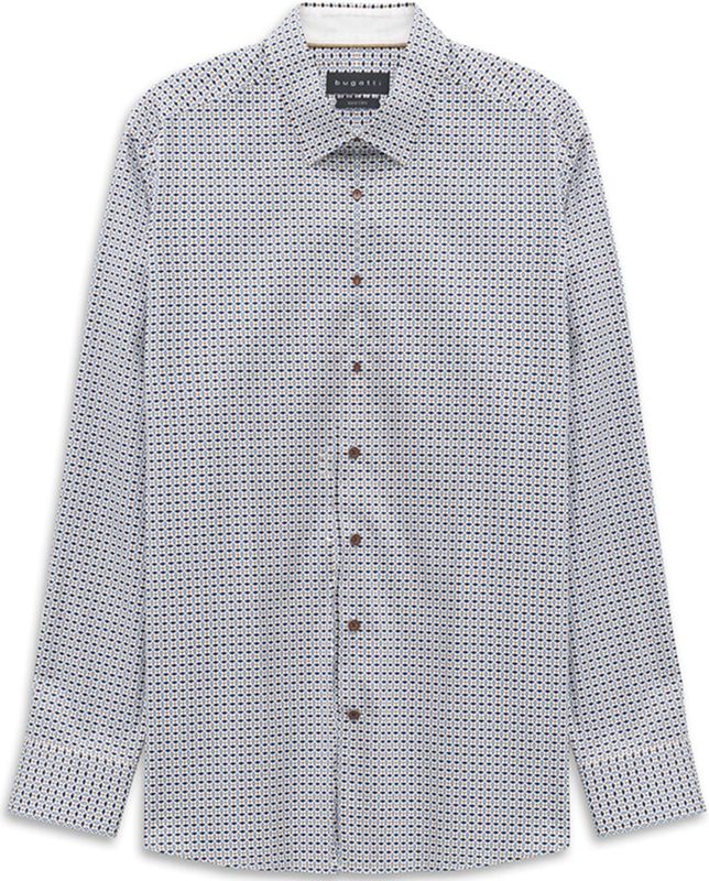 bugatti - Overhemd - Navy - Lichtblauw - Wit - Regular Fit - Lange Mouw