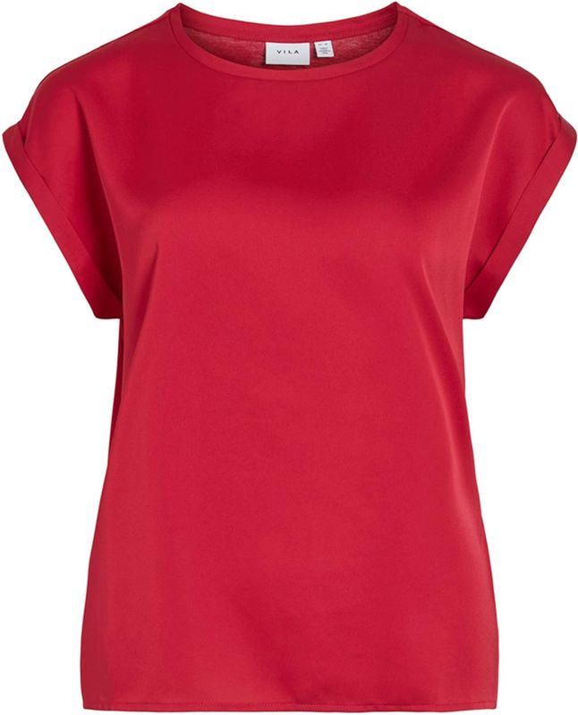 Vila - Viellette Satin Top - T-shirt - Jester Red - Dames