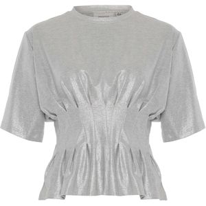 Gestuz Dames top grijs (Maat: L) - Metallic - Halslijn: Ronde hals,