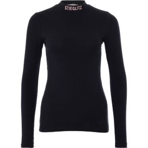 Stieglitz Dames longsleeve zwart (Maat: XS) - Effen - Halslijn: Opstaande kraag,