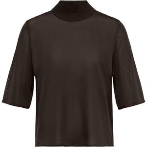 Drykorn Top bruin (Maat: L) - Effen - Halslijn: Opstaande kraag,