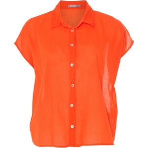 Geisha Blouse oranje (Maat: XL) - Effen - Halslijn: Kraag,