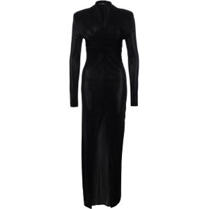 ELEH Dames jurk zwart (Maat: 38) - Glitter - Halslijn: V-hals,