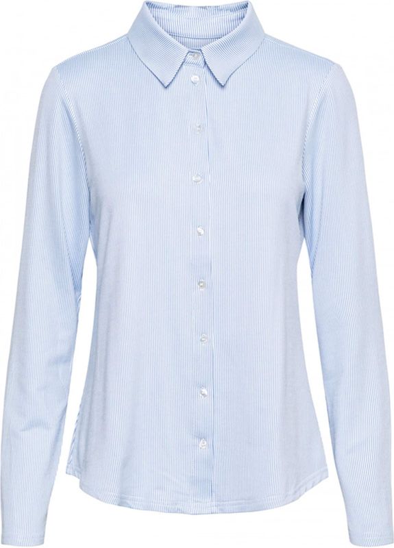 &Co Woman Blouse blauw (Maat: L) - Streep - Halslijn: Kraag,