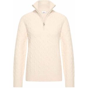 HV Society Dames trui beige (Maat: 36) - Kabelpatroon - Halslijn: Opstaande kraag met rits,