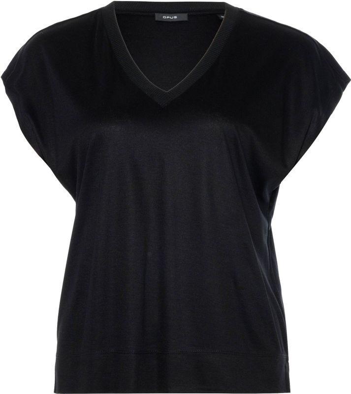 Opus - T-shirt - Lichtbeige - V-hals - Korte Aangesneden Mouwen