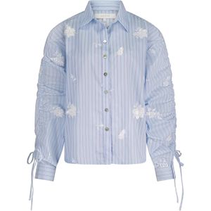 Nukus Dames blouse blauw (Maat: XS) - StreepGlitter - Halslijn: Polokraag,