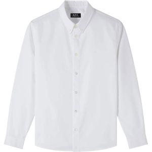 A.P.C. Heren overhemd lange mouw wit (Maat: M) - Effen - Halslijn: Polokraag,
