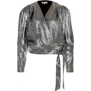 SUNCOO Dames blouse zilver (Maat: S) - Metallic - Halslijn: V-hals,