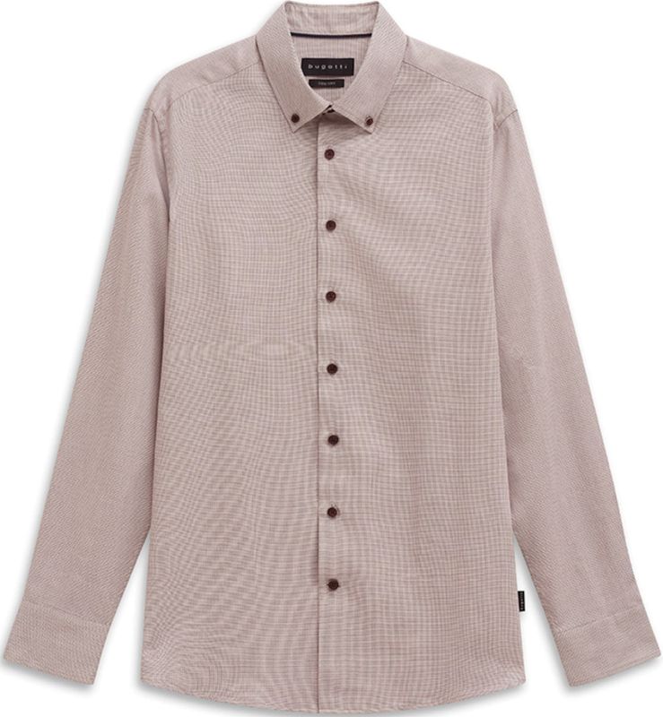 Bugatti - Overhemden - Grijs - Katoen - Shirt met Contrasterende Knopen