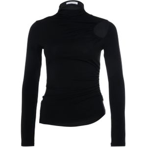 Patrizia Pepe Longsleeve zwart (Maat: M) - Effen - Halslijn: Opstaande kraag,