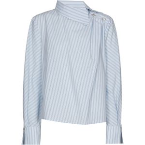 Caroline Biss - Blouse - Blauw - Gestreept - Katoen - Opstaande Kraag