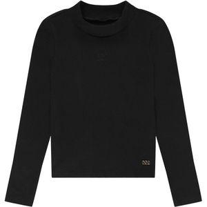NIK & NIK Meisjes longsleeve zwart (Maat: 128) - Effen - Halslijn: Opstaande kraag,