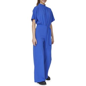 Sisters Point Girl-ju jumpsuit blauw (Maat: XL) - Effen - Halslijn: Opstaande kraag,