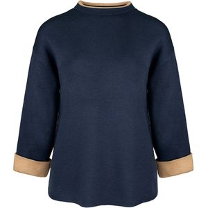 Bianca Dames trui blauw (Maat: 36) - Effen - Halslijn: Opstaande kraag,