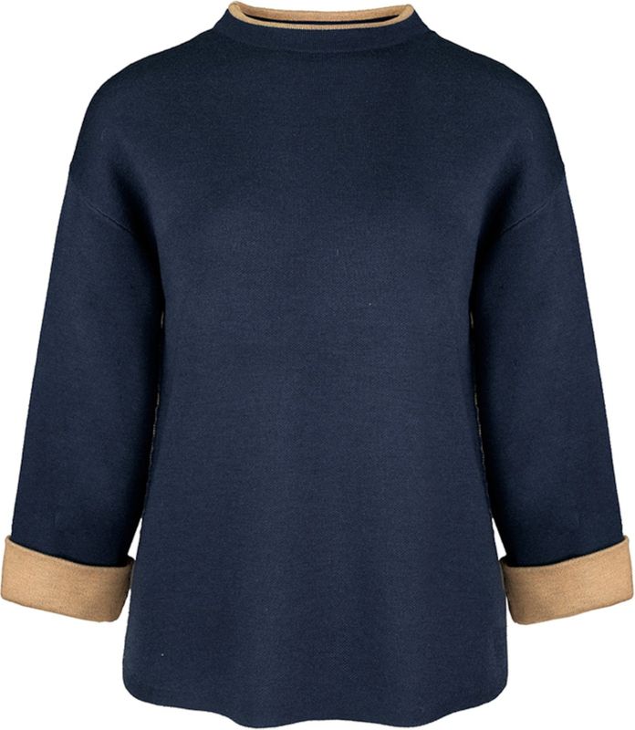 Bianca Dames trui blauw (Maat: 36) - Effen - Halslijn: Opstaande kraag,