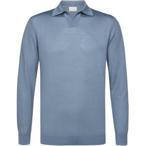 Profuomo - Poloshirt - Blauw - Lange Mouw - Effen