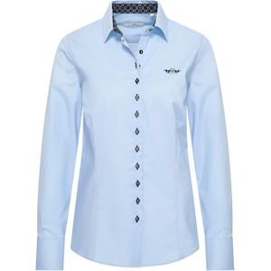 HV Society Dames blouse blauw (Maat: 36) - Effen - Halslijn: Polokraag,