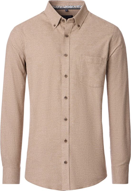Casa Moda - Flanellen Overhemd - Beige - Lange Mouw - 100% Katoen