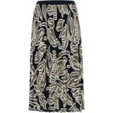 Opus - Midirok - Donkerblauw - Lichtbeige en Olijfgroene Print - Elastische Tailleband