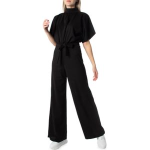 Sisters Point Girl-ju jumpsuit zwart (Maat: S) - Effen - Halslijn: Opstaande kraag,