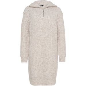 OPUS - Dames Jurk - Beige - Mélange - Halslijn Opstaande Kraag met Rits