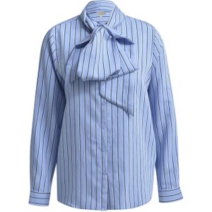 Milano Italy Dames blouse blauw (Maat: 42) - Streep - Halslijn: Opstaande kraag,