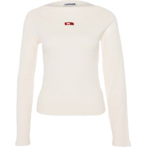 Laagam Dames longsleeve ecru (Maat: M) - Logo - Halslijn: Boothals,