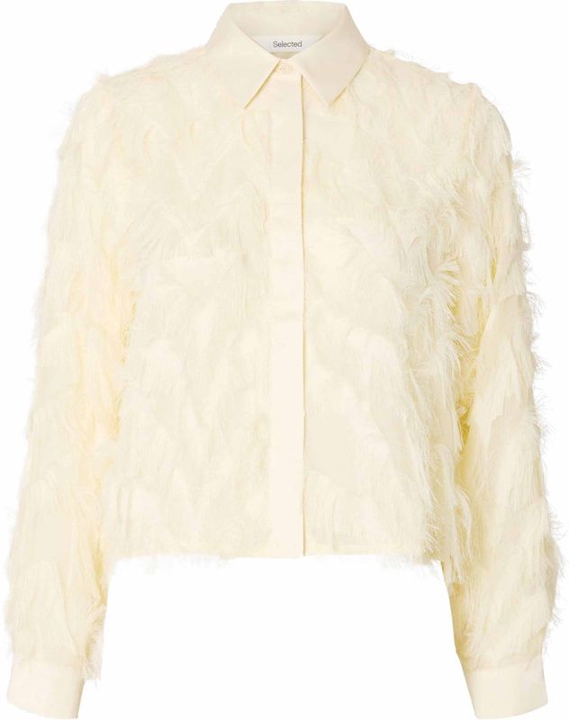 Gestructureerde Blouse - Cropped - Glanzend Satijn - Met Veren