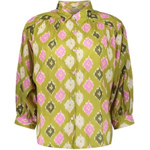 Geisha Blouse groen (Maat: M) - Halslijn: Kraag,