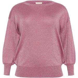 KAFFE Curve Dames trui roze (Maat: M) - Glitter - Halslijn: Ronde hals,