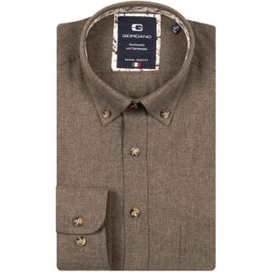 Giordano - Overhemd - Donkerbruin - Melange - Lange Mouw - Button-Down Kraag