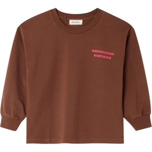 American Vintage Uniseks longsleeve bruin (Maat: 158) - Fotoprint - Halslijn: Ronde hals,