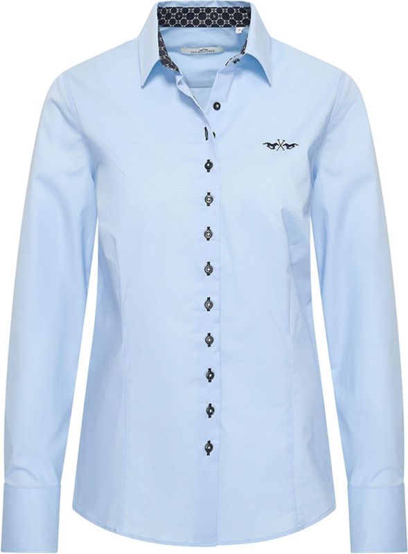 HV Society Dames blouse blauw (Maat: 36) - Effen - Halslijn: Polokraag,