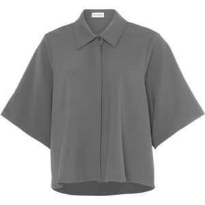 Est'Seven Dames blouse grijs (Maat: S) - Effen - Halslijn: Polokraag,
