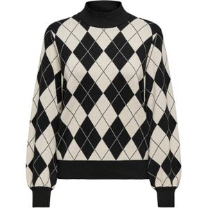 Only Dames trui zwart (Maat: M) - Ruit - Halslijn: Opstaande kraag,